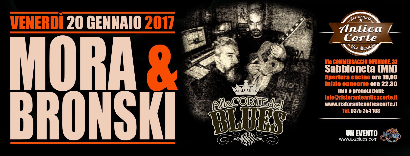Mora & Beonski alla Corte del Blues, grafica WIT di Antonio Boschi per A-Z Blues