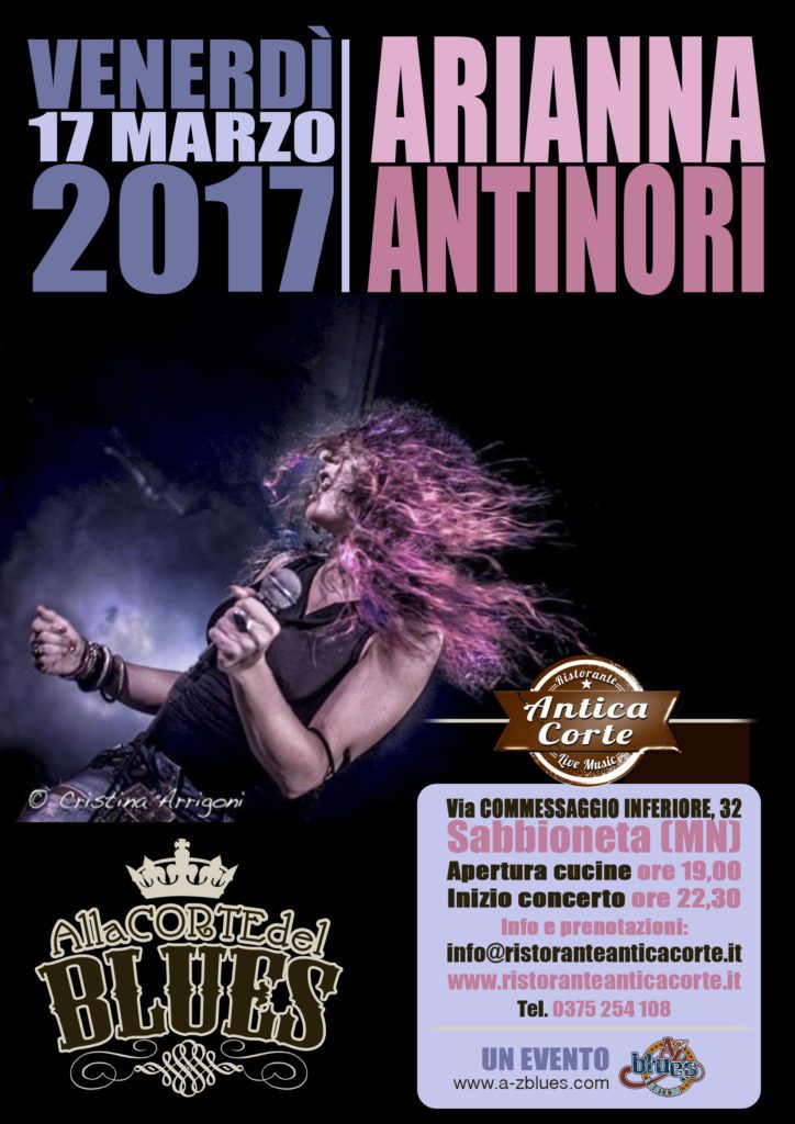 Arianna Antinori live Antica Corte di Sabbioneta, grafica Antonio Boschi WIT Grafica e Comunicazione per A-Z Blues