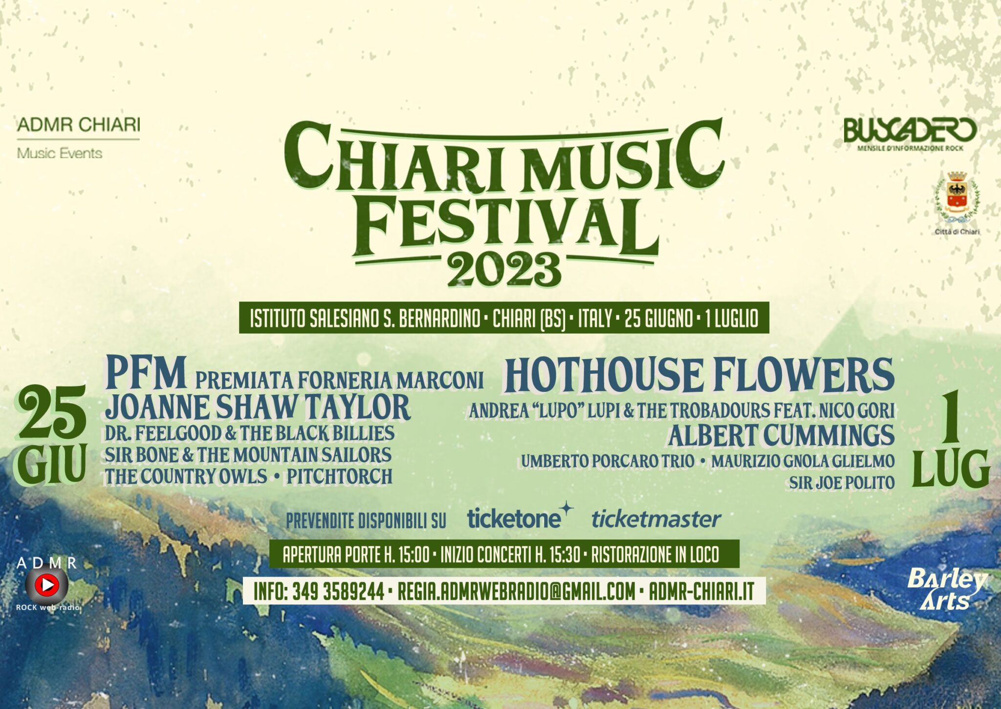 IL CHIARI MUSIC FESTIVAL 2023 SI PRESENTA PFM, HOTHOUSE FLOWER, JOANNE SHAW TAYLOR, ALBERT CUMMINGS